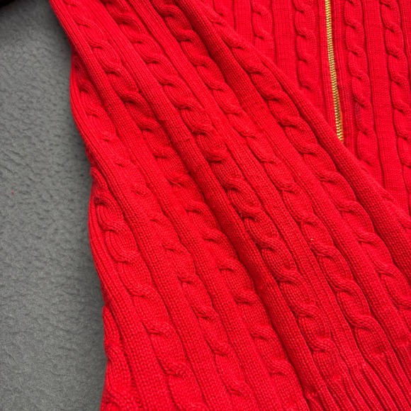 Lauren Ralph Lauren Women's Cable Knit Full Zip Mock Neck Sweater 2X Red Holiday - Picture 12 of 13